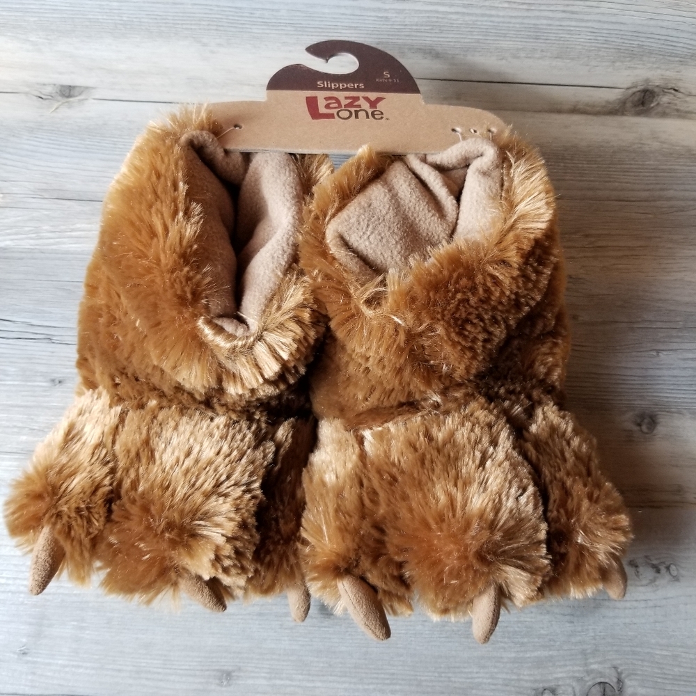 Lazy One Brown Bear Paw Slippers Kids NWT